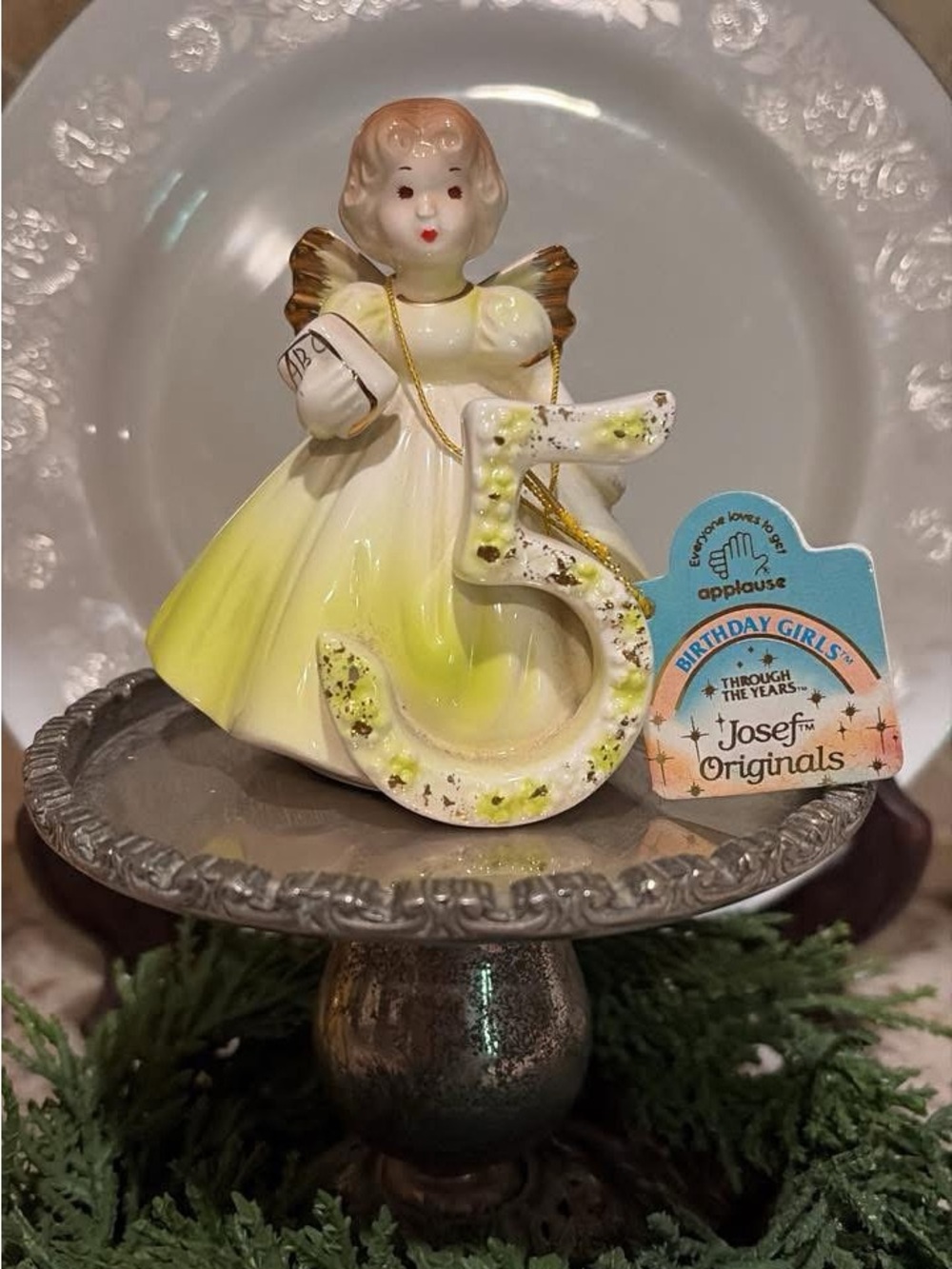 Josef Originals Yellow 5th Birthday Angel Figurine